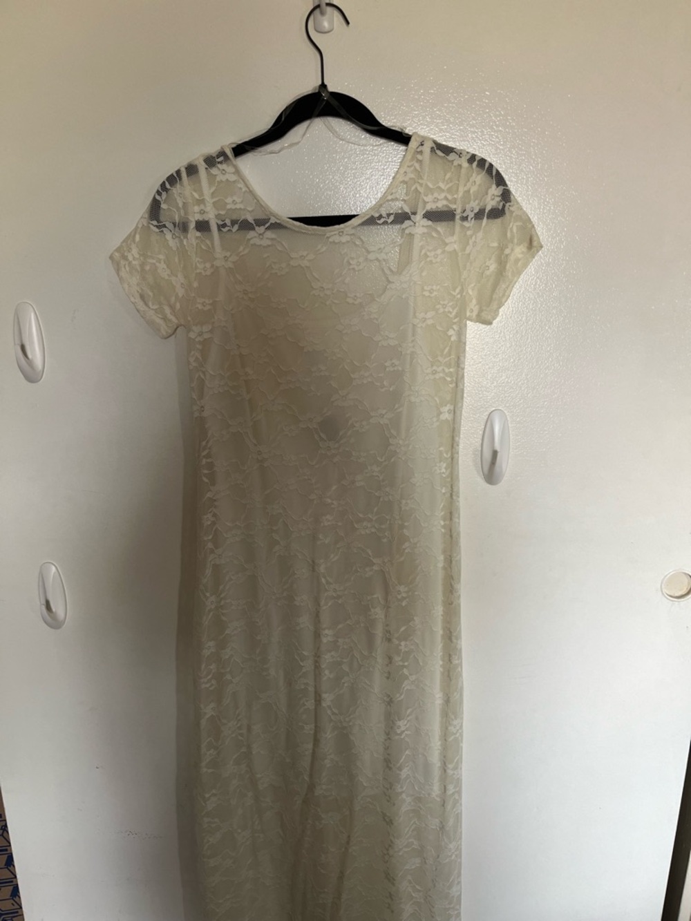 wild fable Cream Lace Maxi Dress with Short Sleeves